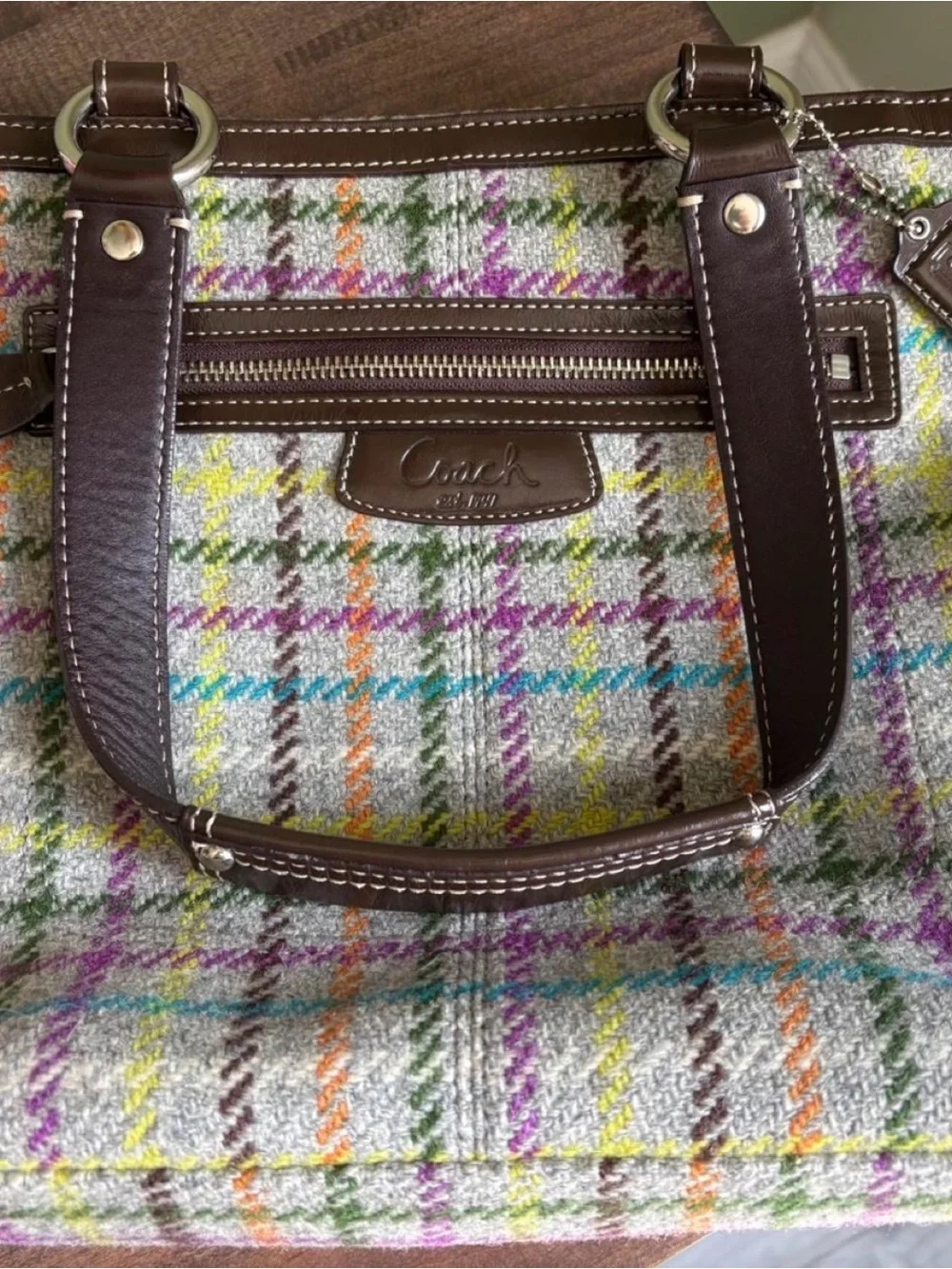 Penelope Tattersall Plaid Wool Tote Bag + Wristlet
